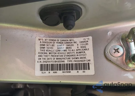 2011 Honda Civic Lx from USA, damaged, VIN 2HGFA1F51BH302946